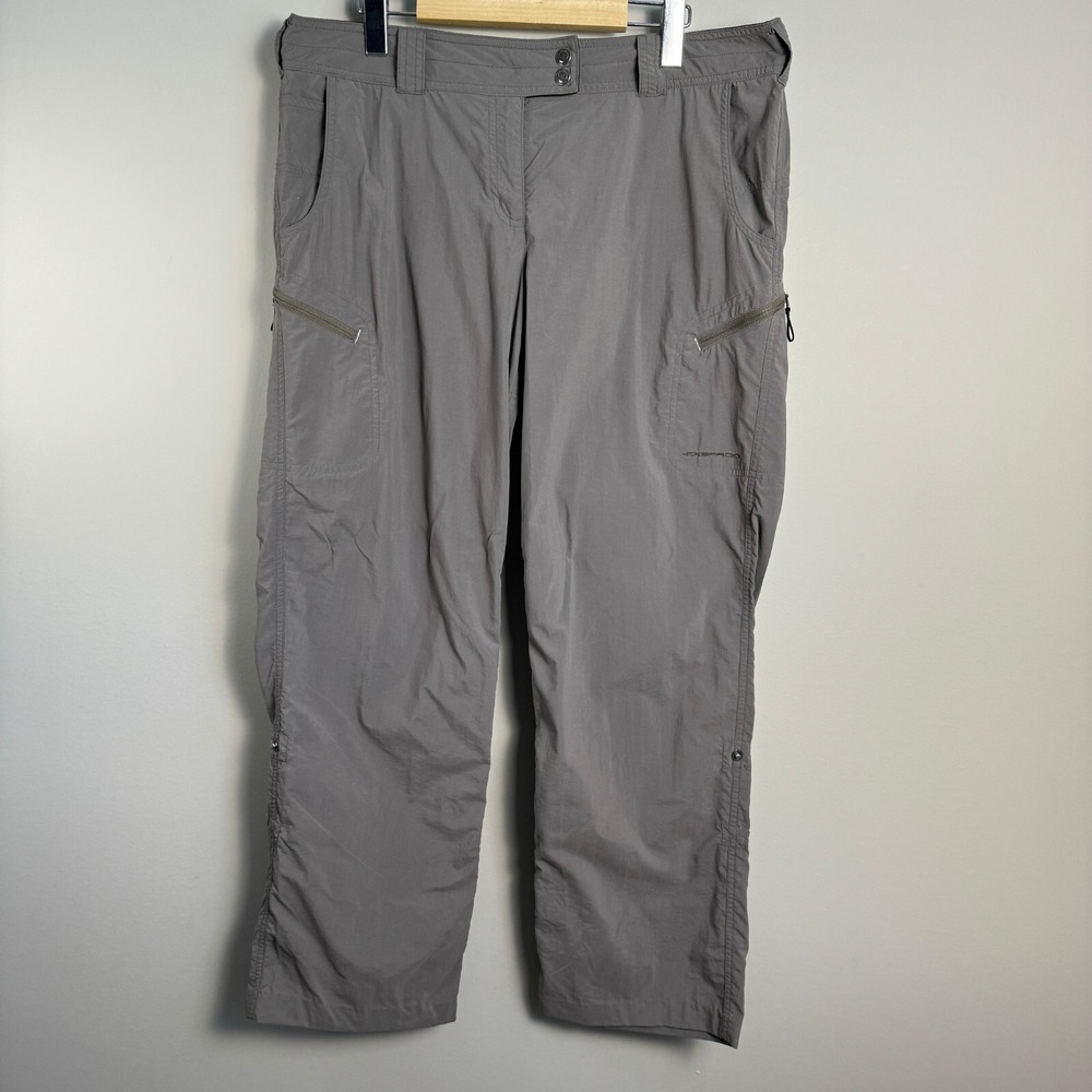 ExOfficio Women's Gray Nylon Cargo Pants Size 12 Adjustable Roll Tab‎ Legs